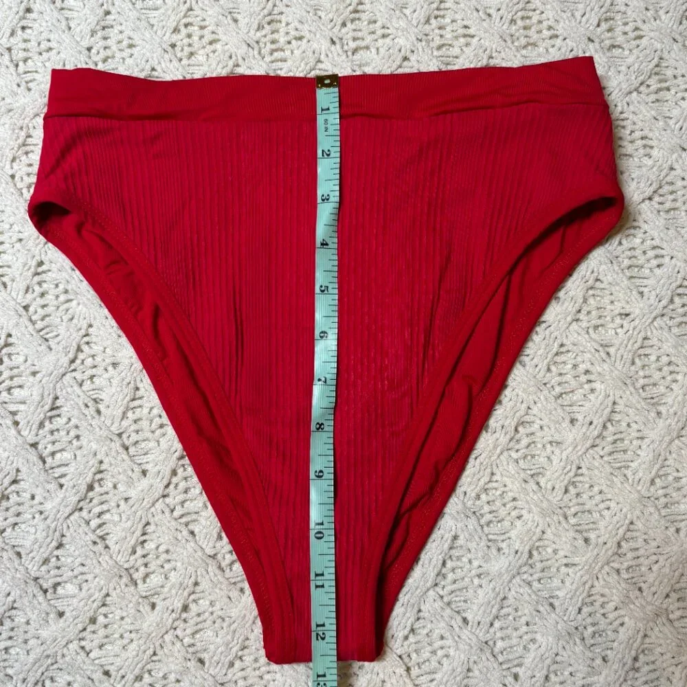 NWT L*Space Frenchi Bikini Bottom Red Ribbed High Waist‎ Swimwear – Women’s XL